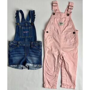 Baby Girls Size 18 Months OshKosh B'Gosh Pink Overalls Bib DKNY Shortalls